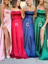 A-line Square Neckline Silk-like Satin Sweep Train Prom Dresses With Split Front #Favs020114332