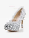 Women's White Satin Pumps with Rhinestone/Stitching Lace #Favs03030480
