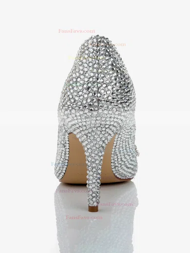 Women's Silver Real Leather Pumps with Crystal/Crystal Heel #Favs03030487