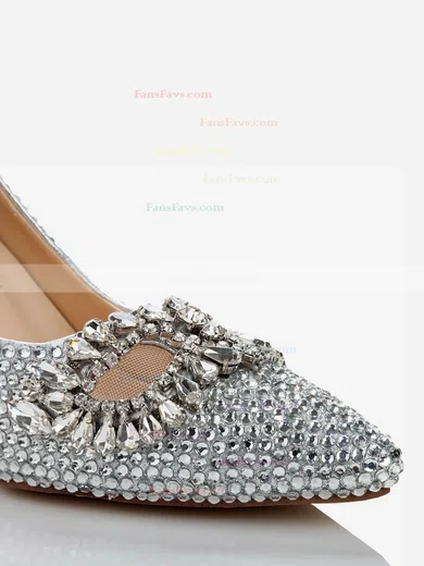 Women's Silver Real Leather Pumps with Crystal/Crystal Heel #Favs03030487