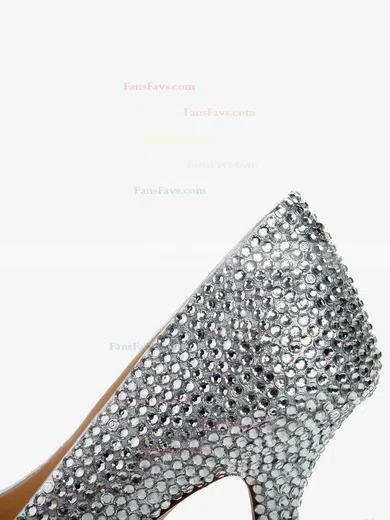 Women's Silver Real Leather Pumps with Crystal/Crystal Heel #Favs03030487