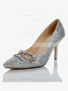 Women's Silver Real Leather Pumps with Crystal/Crystal Heel #Favs03030487