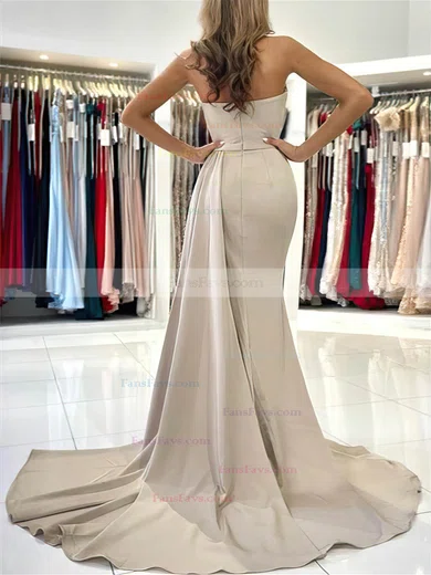 Sheath/Column Sweetheart Silk-like Satin Sweep Train Prom Dresses With Split Front #Favs020114367