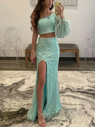 Sheath/Column Off-the-shoulder Glitter Floor-length Prom Dresses With Split Front #Favs020114390