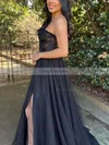 A-line Strapless Lace Tulle Floor-length Prom Dresses With Split Front #Favs020114394