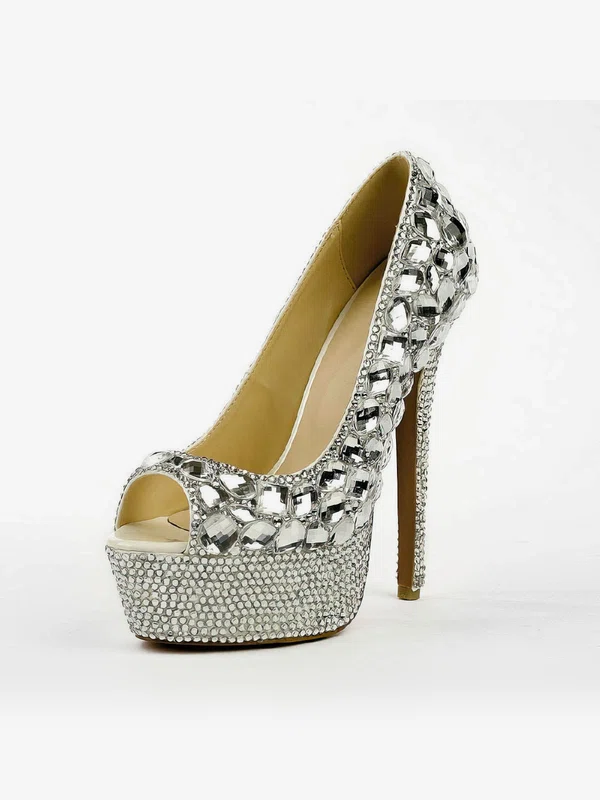 Women's Silver Patent Leather Pumps with Crystal/Crystal Heel #Favs03030494