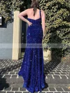 Sheath/Column One Shoulder Sequined Sweep Train Prom Dresses With Split Front #Favs020114405