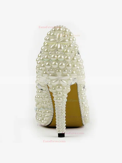 Women's Ivory Patent Leather Pumps with Rhinestone/Imitation Pearl #Favs03030495