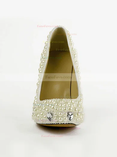 Women's Ivory Patent Leather Pumps with Rhinestone/Imitation Pearl #Favs03030495