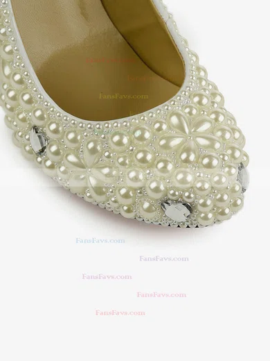 Women's Ivory Patent Leather Pumps with Rhinestone/Imitation Pearl #Favs03030495