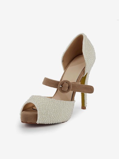Women's Ivory Suede Pumps with Buckle/Imitation Pearl #Favs03030499
