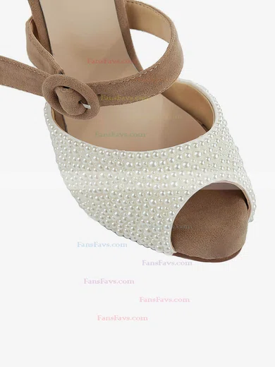 Women's Ivory Suede Pumps with Buckle/Imitation Pearl #Favs03030499