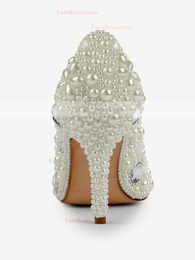 Women's Ivory Patent Leather Pumps with Rhinestone/Imitation Pearl #Favs03030501