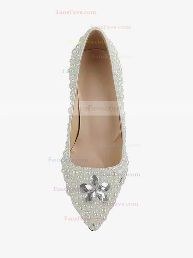 Women's Ivory Patent Leather Pumps with Rhinestone/Imitation Pearl #Favs03030501