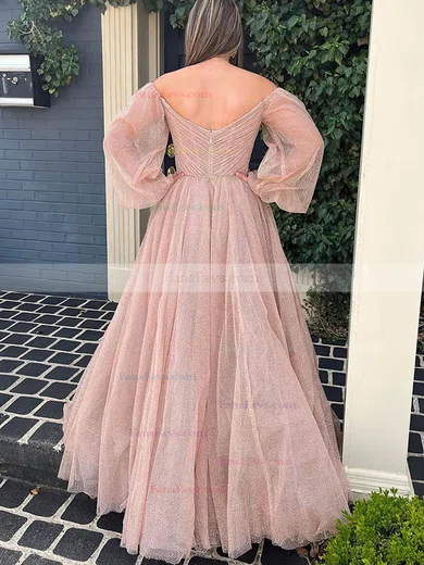 A-line Off-the-shoulder Glitter Floor-length Prom Dresses With Ruffles #Favs020114453