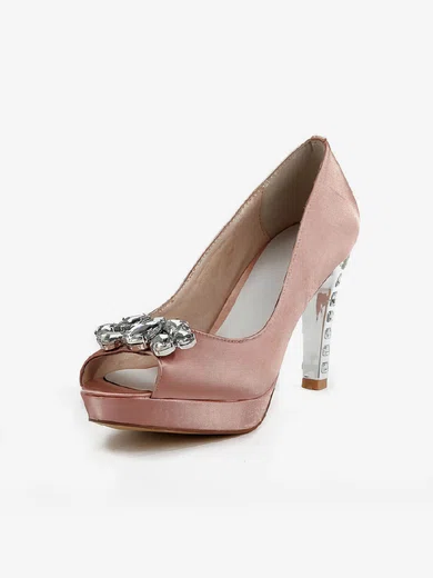 Women's Pink Satin Pumps with Rhinestone #Favs03030502