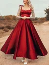 A-line Sweetheart Satin Ankle-length Prom Dresses With Bow #Favs020114465