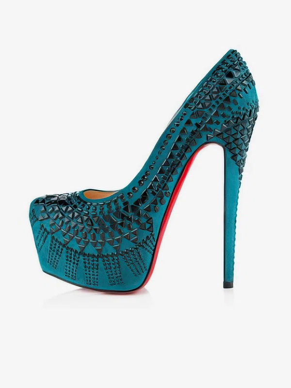 Women's Turquoise Suede Pumps with Rivet #Favs03030520