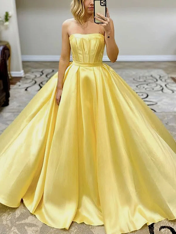 Ball Gown Strapless Satin Sweep Train Prom Dresses With Sashes / Ribbons #Favs020114527