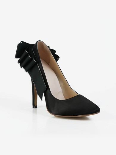 Women's Black Satin Pumps with Bowknot #Favs03030581