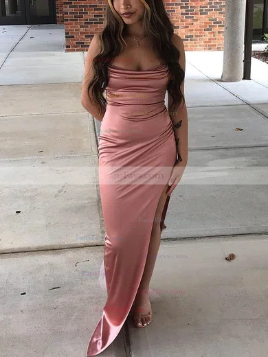 Sheath/Column Cowl Neck Silk-like Satin Ankle-length Prom Dresses With Split Front #Favs020114547
