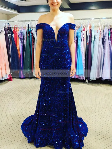 Sheath/Column Off-the-shoulder Sequined Sweep Train Prom Dresses #Favs020114551