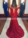 Sheath/Column Off-the-shoulder Sequined Sweep Train Prom Dresses #Favs020114551