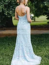 Sheath/Column Scoop Neck Tulle Sweep Train Prom Dresses With Appliques Lace #Favs020114562