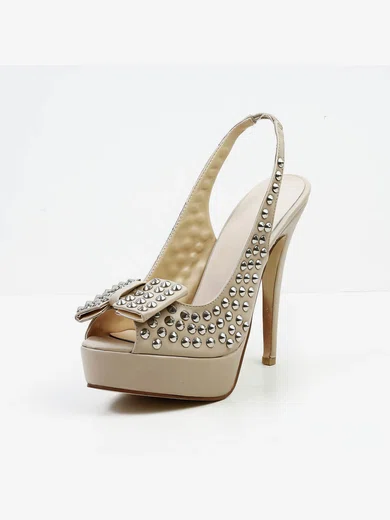 Women's Khaki Real Leather Pumps with Bowknot/Rivet #Favs03030584