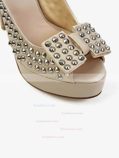 Women's Khaki Real Leather Pumps with Bowknot/Rivet #Favs03030584