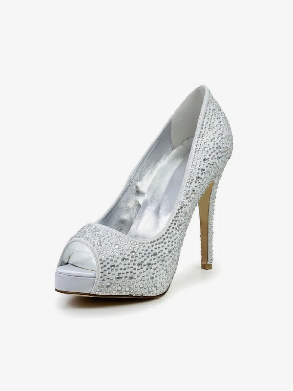 Women's Silver Satin Pumps with Crystal/Crystal Heel #Favs03030585