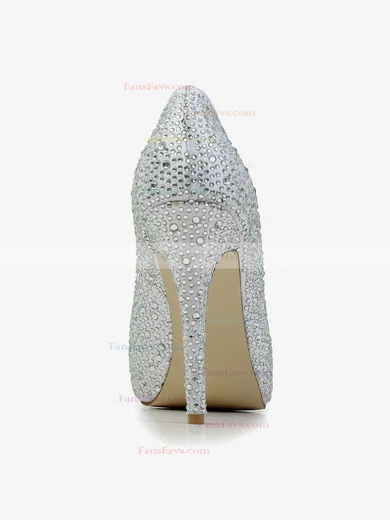 Women's Silver Satin Pumps with Crystal/Crystal Heel #Favs03030585