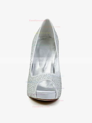Women's Silver Satin Pumps with Crystal/Crystal Heel #Favs03030585