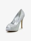 Women's Silver Satin Pumps with Crystal/Crystal Heel #Favs03030585