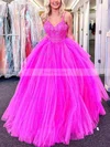 Ball Gown V-neck Tulle Floor-length Prom Dresses With Appliques Lace #Favs020114583