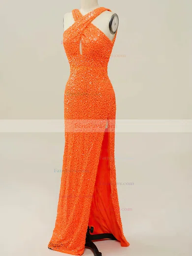 Sheath/Column V-neck Sequined Floor-length Prom Dresses With Split Front #Favs020114602