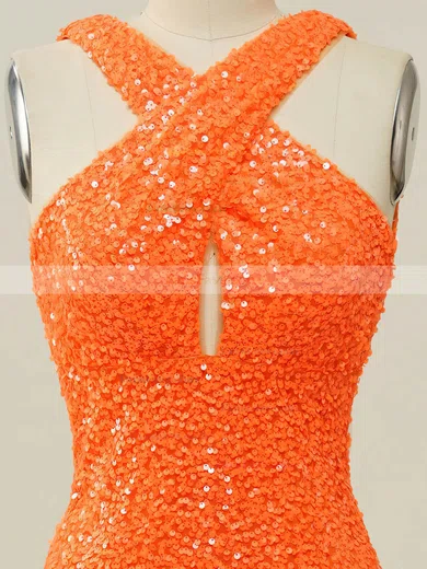 Sheath/Column V-neck Sequined Floor-length Prom Dresses With Split Front #Favs020114602