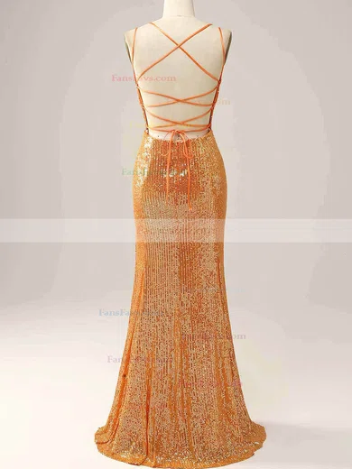 Sheath/Column V-neck Sequined Floor-length Prom Dresses #Favs020114604