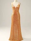 Sheath/Column V-neck Sequined Floor-length Prom Dresses #Favs020114604