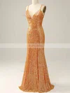 Sheath/Column V-neck Sequined Floor-length Prom Dresses #Favs020114604