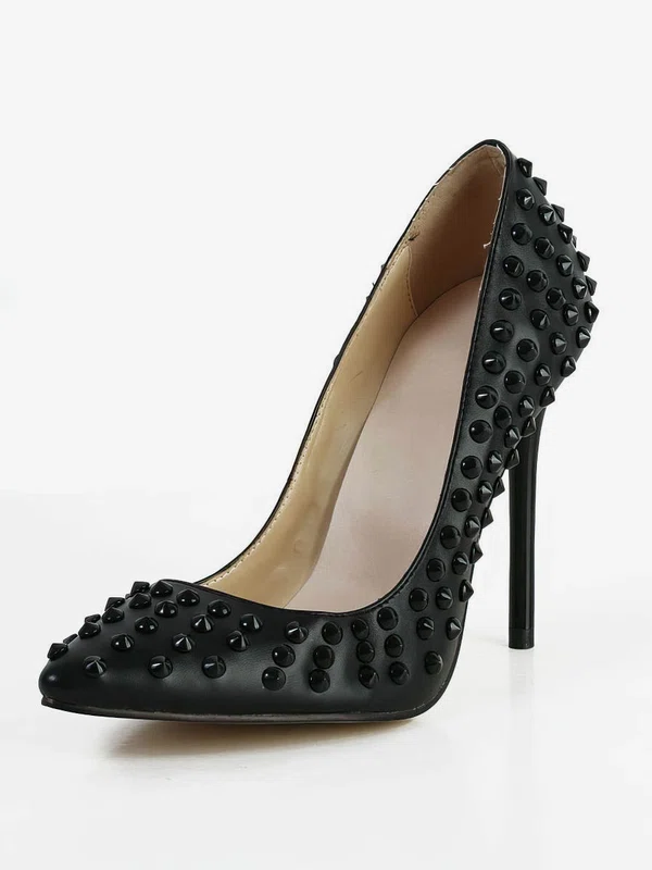 Women's Black Real Leather Pumps with Rivet #Favs03030588