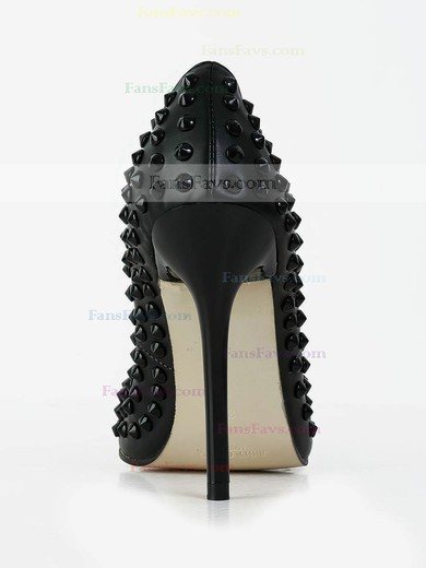 Women's Black Real Leather Pumps with Rivet #Favs03030588