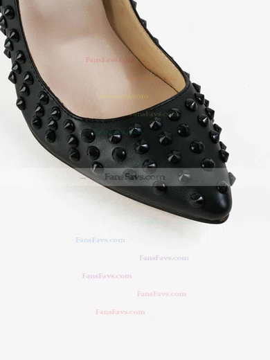 Women's Black Real Leather Pumps with Rivet #Favs03030588