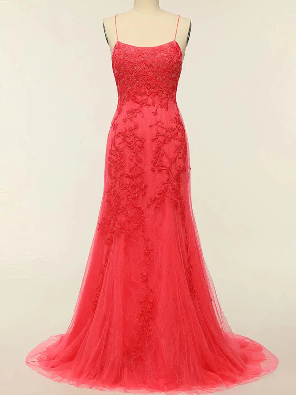 Trumpet/Mermaid Scoop Neck Tulle Sweep Train Prom Dresses With Pearl Detailing #Favs020114610