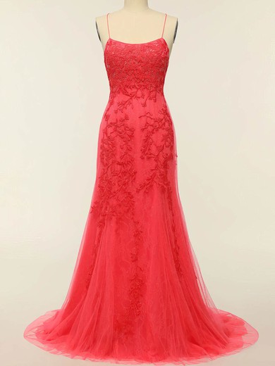 Trumpet/Mermaid Scoop Neck Tulle Sweep Train Prom Dresses With Pearl Detailing #Favs020114610