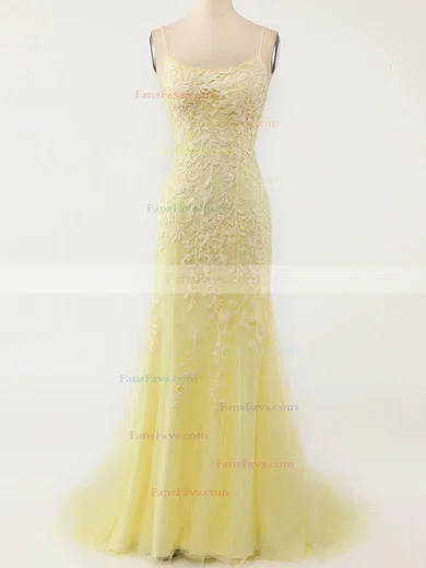 Trumpet/Mermaid Scoop Neck Tulle Sweep Train Prom Dresses With Pearl Detailing #Favs020114610