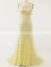 Trumpet/Mermaid Scoop Neck Tulle Sweep Train Prom Dresses With Pearl Detailing #Favs020114610