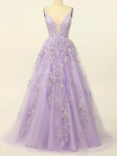 Princess V-neck Tulle Sweep Train Prom Dresses With Sequins #Favs020114611