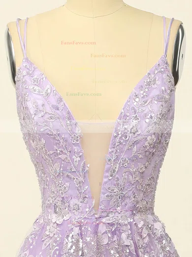 Princess V-neck Tulle Sweep Train Prom Dresses With Sequins #Favs020114611