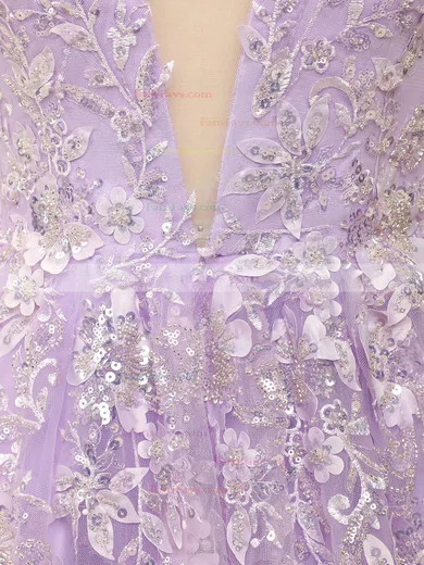 Princess V-neck Tulle Sweep Train Prom Dresses With Sequins #Favs020114611